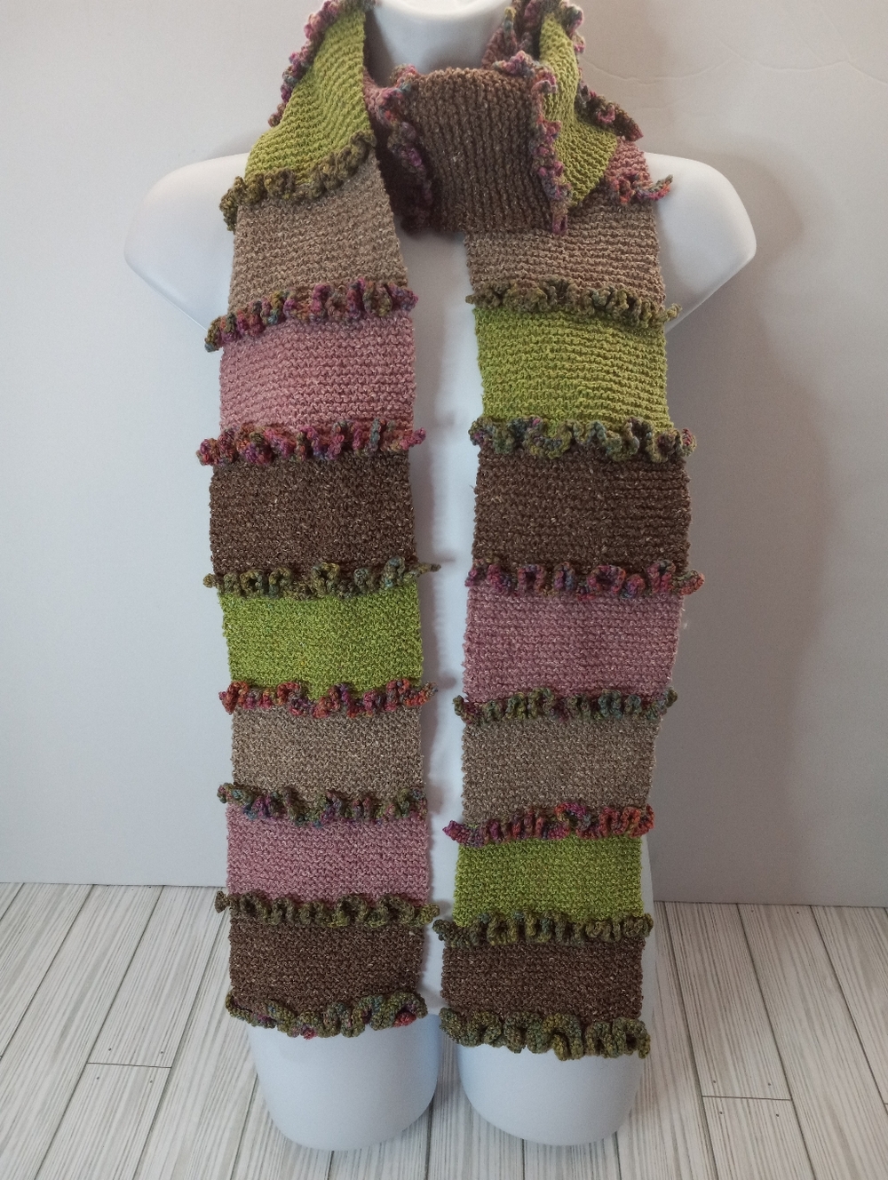Fairy Grunge Handmade Latifa Multi-Color Colorblock Boho Knit Ruffle Long Scarf